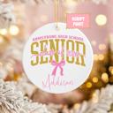  Personalized Pink Coquette Senior 2026 Graduation Ornament; Pink and Black Bow Design; Customize with Senior's Name and School; Retro Font