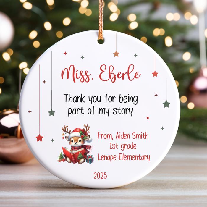 Personalized Teacher Thank You Christmas Ornament| Includes Teacher Name, Student Name, Grade, School