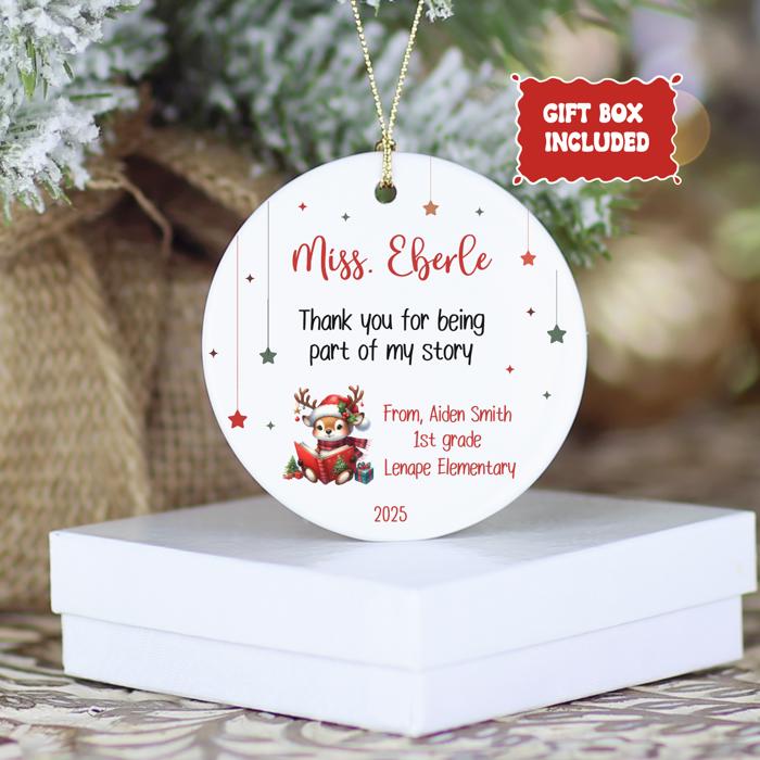 Personalized Teacher Thank You Christmas Ornament| Includes Teacher Name, Student Name, Grade, School