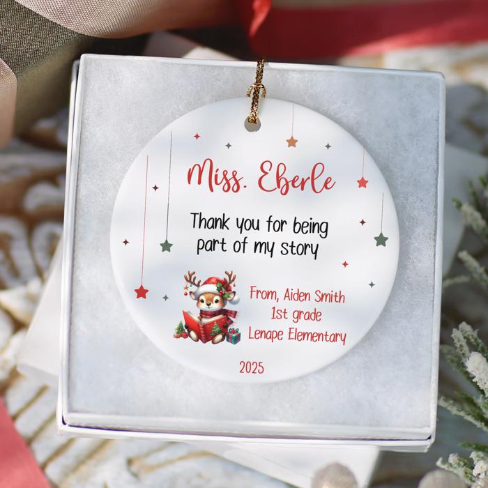 Personalized Teacher Thank You Christmas Ornament| Includes Teacher Name, Student Name, Grade, School | Gift Box Included