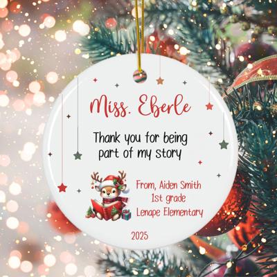 Personalized Teacher Thank You Christmas Ornament| Includes Teacher Name, Student Name, Grade, School | Gift Box Included