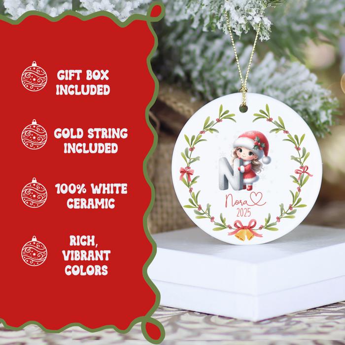 Child's Initial and Name Personalized Christmas Ornament | 2025 Keepsake