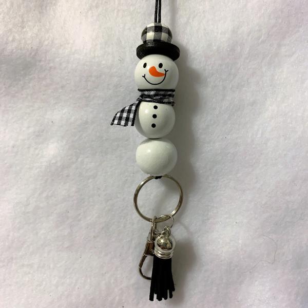 Black Gingham Snowman Lanyard