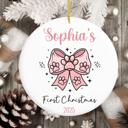  Dog or Cat First Christmas Ornament 2025 | Pink Paw Print on Pink Coquette Bow
