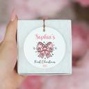  Dog or Cat First Christmas Ornament 2025 | Pink Paw Print on Pink Coquette Bow