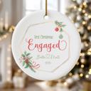  First Christmas Engaged Personalized Ornament 2025 – Custom Couple Names with Heart, Engagement Gift, Keepsake Holiday Decoration