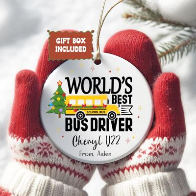 World’s Best Bus Driver Personalized Christmas Ornament | Custom Holiday Gift with for Bus Driver with Name & Bus Number | Signed by Student
