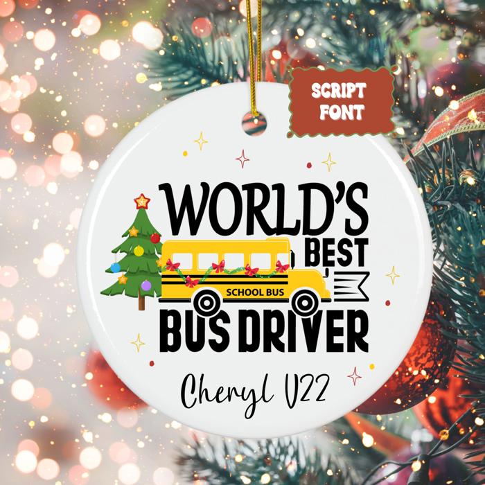 World’s Best Bus Driver Personalized Christmas Ornament | Custom Holiday Gift with for Bus Driver with Name & Bus Number | Signed by Student