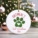 Green Dog or Cat First Christmas Ornament 2025: Choose from Black, Gray, Brown or Green Paw Print.  New Pet Owner Gift.