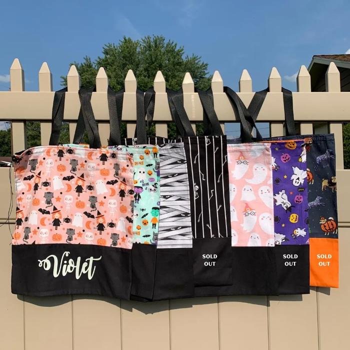 Personalized Large Glow-in-the-Dark Trick-or-Treat Bag with Drawstring - Handmade Halloween Custom Tote for Kids; Name Glows in the Dark Bag