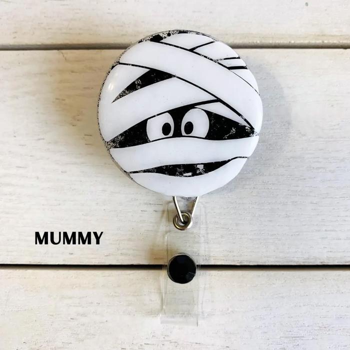Fall Badge Reels; Pilgrim, Pumpkin & Sunflower, Jack-O-Lantern, Mummy, Boo!, Crazy Turkey, Pumpkin Spice, Cat Witch; Halloween Badge Reel