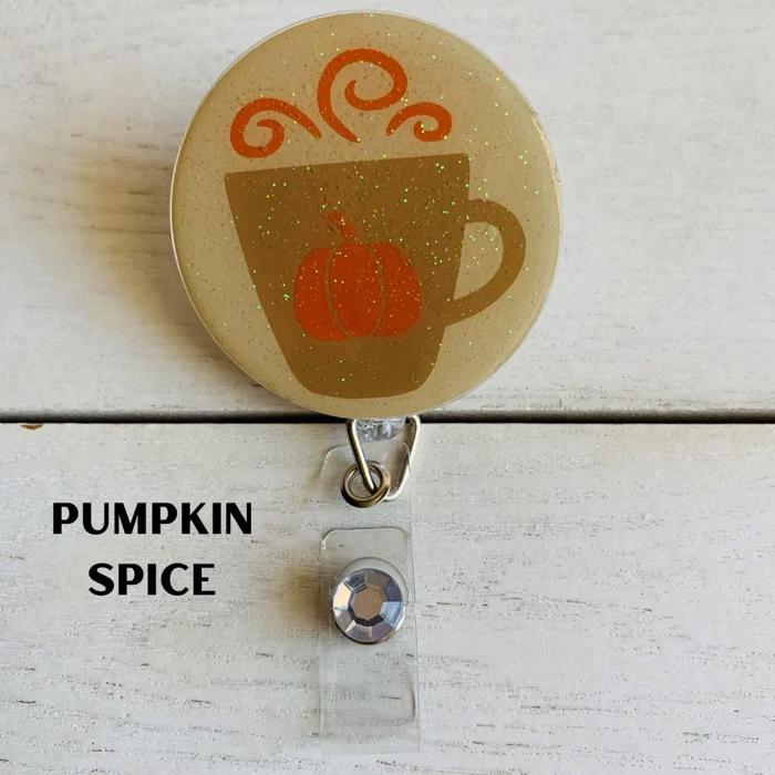 Fall Badge Reels; Pilgrim, Pumpkin & Sunflower, Jack-O-Lantern, Mummy, Boo!, Crazy Turkey, Pumpkin Spice, Cat Witch; Halloween Badge Reel