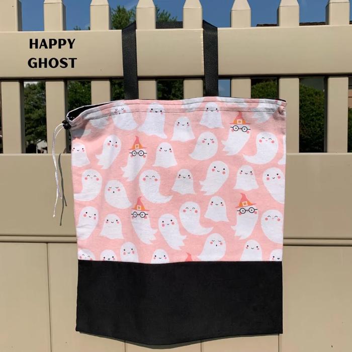 Personalized Large Glow-in-the-Dark Trick-or-Treat Bag with Drawstring - Handmade Halloween Custom Tote for Kids; Name Glows in the Dark Bag