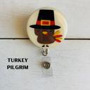 Red Fall Badge Reels; Pilgrim, Pumpkin & Sunflower, Jack-O-Lantern, Mummy, Boo!, Crazy Turkey, Pumpkin Spice, Cat Witch; Halloween Badge Reel