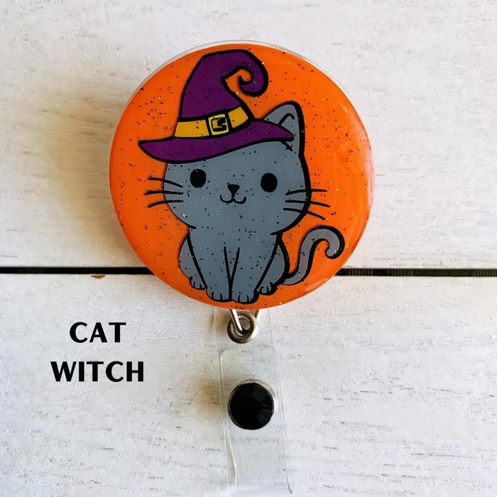 Fall Badge Reels; Pilgrim, Pumpkin & Sunflower, Jack-O-Lantern, Mummy, Boo!, Crazy Turkey, Pumpkin Spice, Cat Witch; Halloween Badge Reel