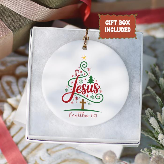 Jesus Matthew 1:21 Christmas Ornament | Christian Scripture Ornament   Faith-Based Christmas Gift | Gift Box Included