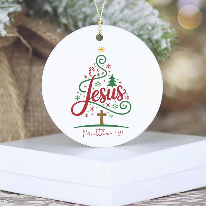 Jesus Matthew 1:21 Christmas Ornament | Christian Scripture Ornament   Faith-Based Christmas Gift | Gift Box Included