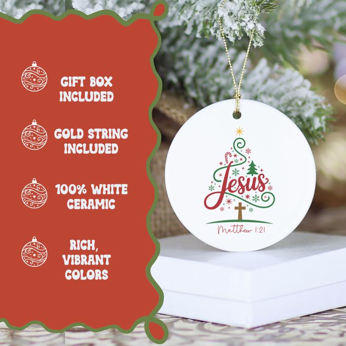 Jesus Matthew 1:21 Christmas Ornament | Christian Scripture Ornament   Faith-Based Christmas Gift | Gift Box Included