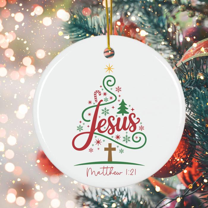Jesus Matthew 1:21 Christmas Ornament | Christian Scripture Ornament   Faith-Based Christmas Gift | Gift Box Included