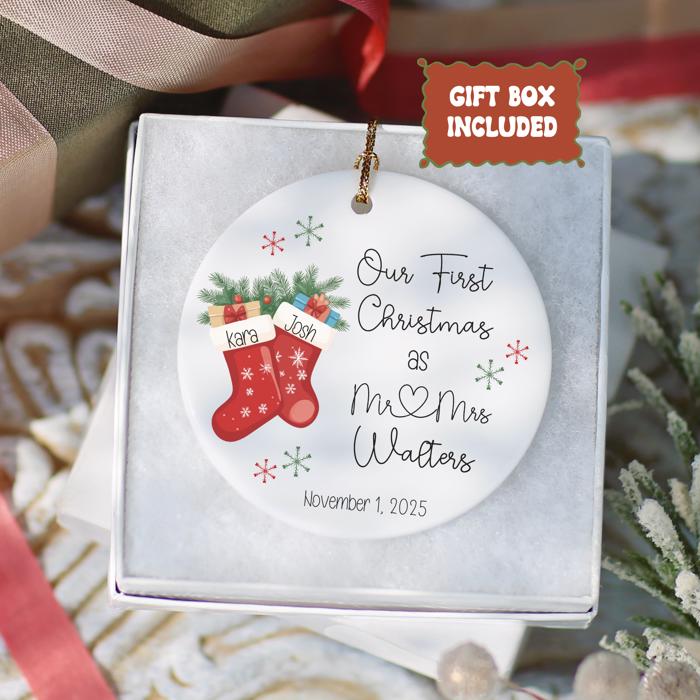 Personalized “First Christmas as Mr & Mrs” Ornament | Custom Wedding Ornament | Newlywed Gift | Includes Couple’s Names and Wedding Date