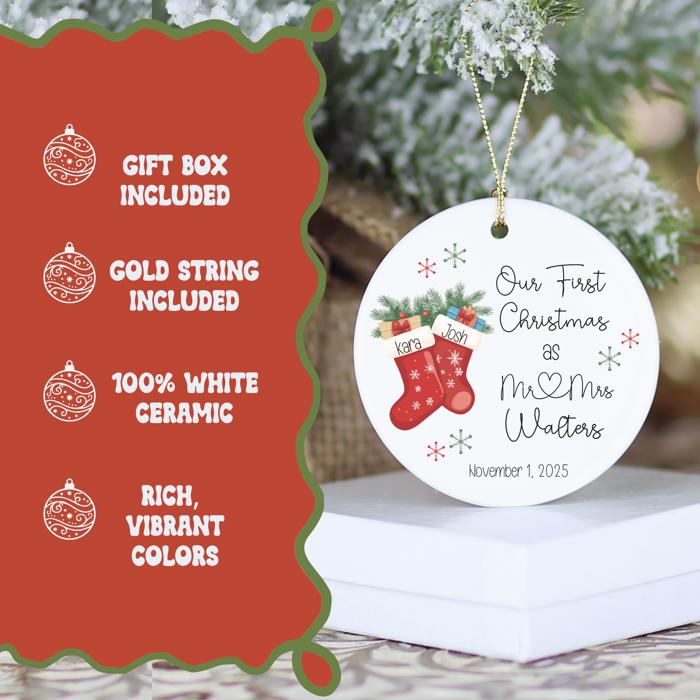 Personalized “First Christmas as Mr & Mrs” Ornament | Custom Wedding Ornament | Newlywed Gift | Includes Couple’s Names and Wedding Date