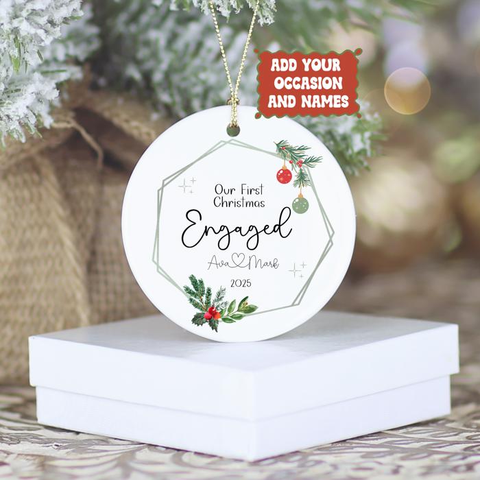 Personalized Couple's Ornament | Our First Christmas Married, Engaged, or Together | Couple’s Names Joined by a Heart