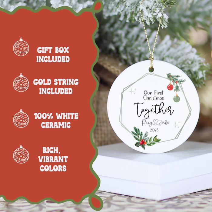 Personalized Couple's Ornament | Our First Christmas Married, Engaged, or Together | Custom Design with Couple’s Names Joined by a Heart