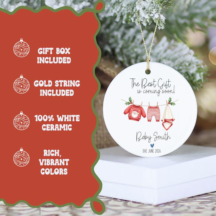 New Baby on the Way Personalized Christmas Ornament | Custom Pregnancy Announcement Ornament 