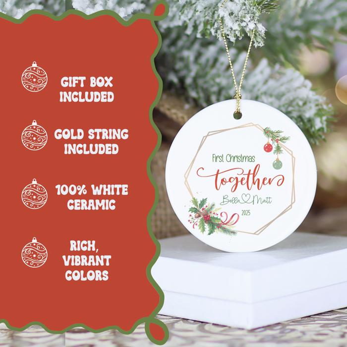 First Christmas Together Personalized Ornament 2025 | Gift with Couples Names | Gift Box Included