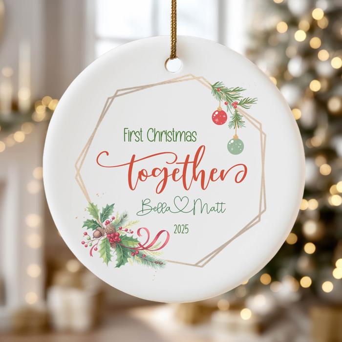 First Christmas Together Personalized Ornament 2025 | Gift with Couples Names | Gift Box Included