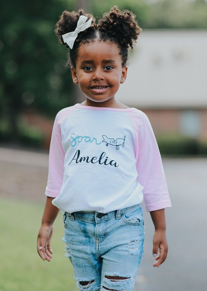 Soar Like Amelia Baseball Tee; Girl Pilot Inspired T-shirt;  Youth Amelia graphic tee