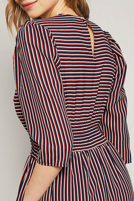 Nellie Navy and Red Pinstriped Mid Length Dress With Pockets