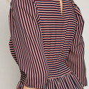  Nellie Navy and Red Pinstriped Mid Length Dress With Pockets