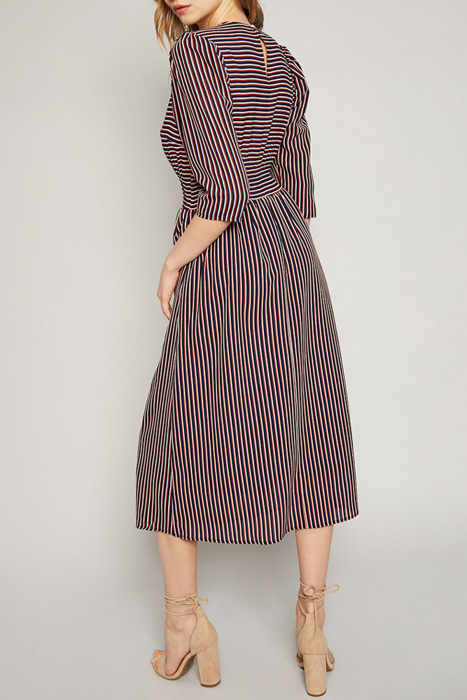 Nellie Navy and Red Pinstriped Mid Length Dress With Pockets