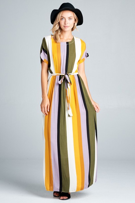 Phillis Striped Full Length Waist Tie Dress