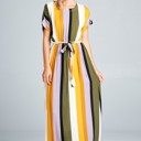  Phillis Striped Full Length Waist Tie Dress