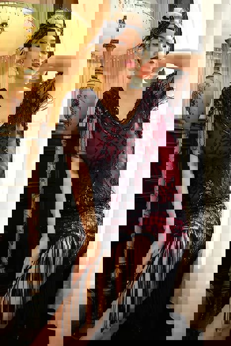 Plus Size 1920s Flapper Dress – Burgundy Sequin Beaded Fringe Cocktail Party Dress