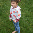  Girl's Floral Hoodie – White Sweatshirt with Red Striped Sleeves