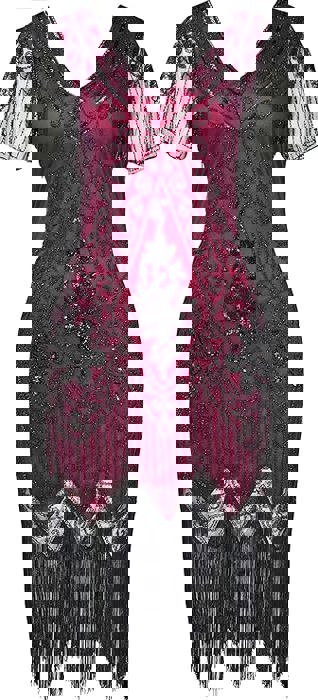 Plus Size 1920s Flapper Dress – Burgundy Sequin Beaded Fringe Cocktail Party Dress