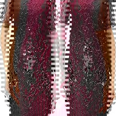 Plus Size 1920s Flapper Dress – Burgundy Sequin Beaded Fringe Cocktail Party Dress