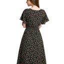  Women’s Black Floral Midi Dress – V-Neck Short Sleeve Summer Dress, Flowy Casual A-Line Dress for Everyday, Travel & Brunch