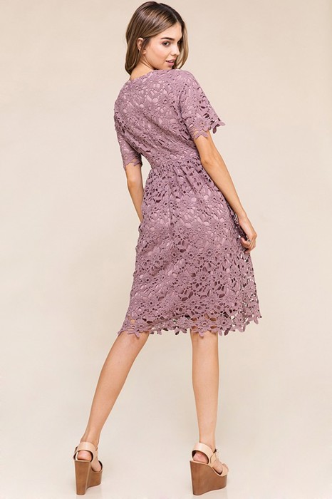 Joy V-Neck Lavender Eye-let Lace Dress; Teen Easter Dress