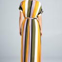  Phillis Striped Full Length Waist Tie Dress