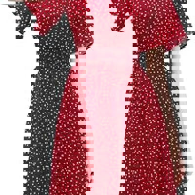 Women’s Red Polka Dot Midi Dress – V-Neck Short Sleeve Summer Dress, Flowy Casual A-Line Dress for Beach, Vacation & Everyday Wea