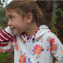  Girl's Floral Hoodie – White Sweatshirt with Red Striped Sleeves