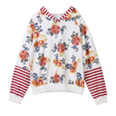  Girl's Floral Hoodie – White Sweatshirt with Red Striped Sleeves