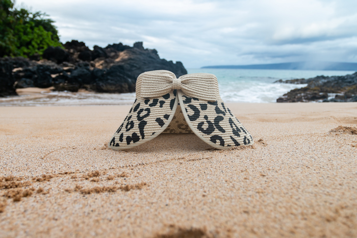 DaniEmCo Leopard Bow Visor |  Roll Up Travel Design | Easy Travels Sun Shade | Summer Vacation Accessory