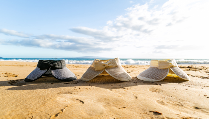 DaniEmCo Two Tone Bow Beach Visor | Foldable Travel Hat | Roll Up Summer Hats