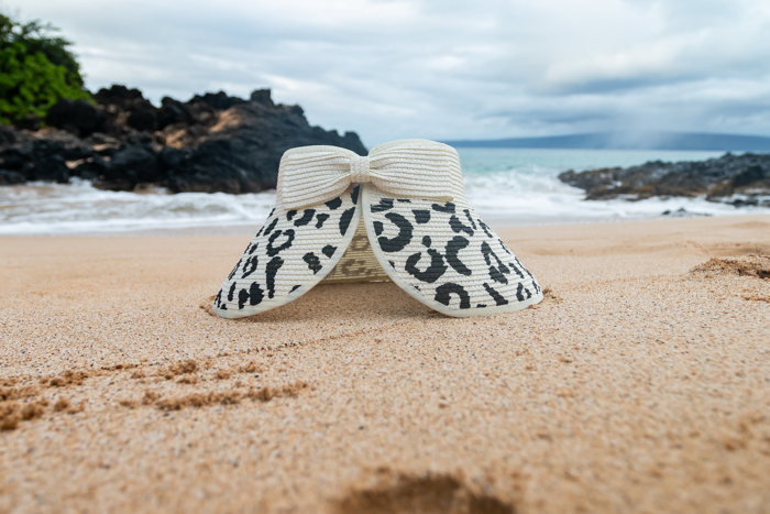 DaniEmCo Leopard Bow Visor |  Roll Up Travel Design | Easy Travels Sun Shade | Summer Vacation Accessory