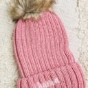 Blush Beanie/Cream Mama Thread DaniEmCo MAMA EMBROIDERED BEANIE | Faux Fur Pom | Super Cozy & Soft Hat